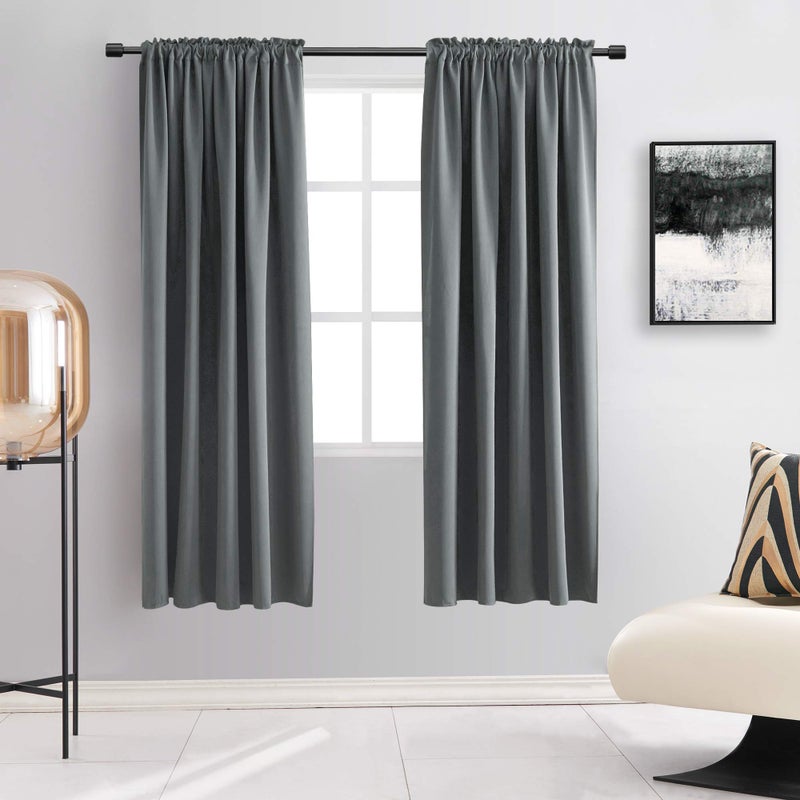 DONREN Medium Gray Blackout Curtains for Bedroom - Room Darkening Thermal Insulated Rod Pocket Curtains for Kids Room(42 x 63 Inch Length,1 Pair) - Image 1